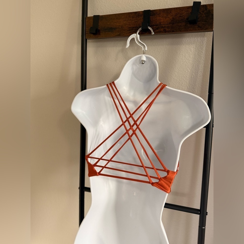 Maaji Rust Reversible Bikini Top with fun multi-strap back design. Size: Small. - Picture 4 of 11